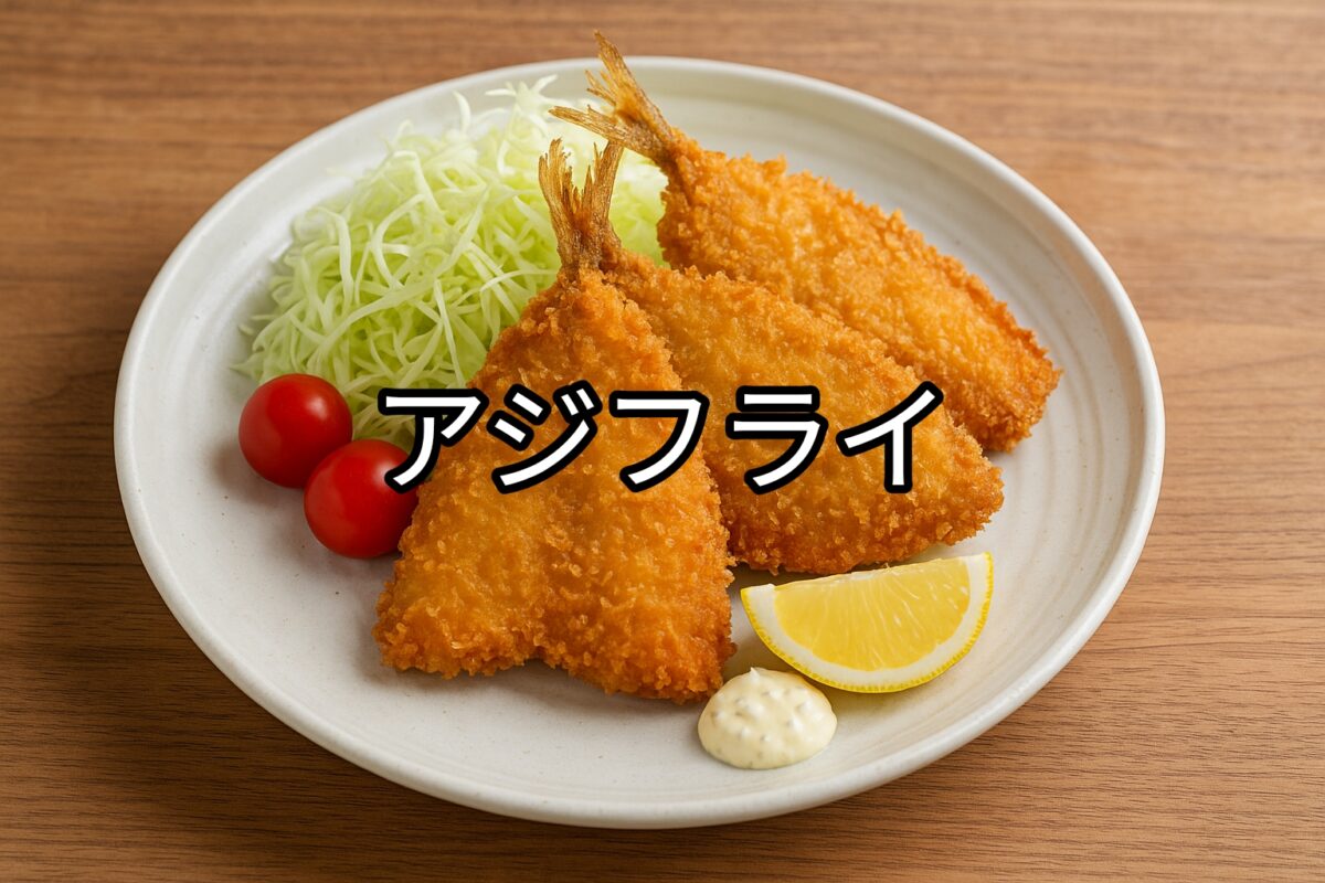 白いお皿に盛り付けられたアジフライの画像