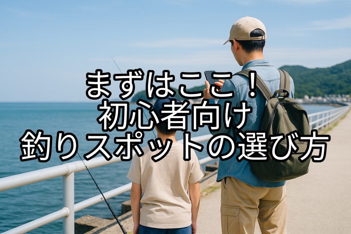 釣り場所を探す親子の写真