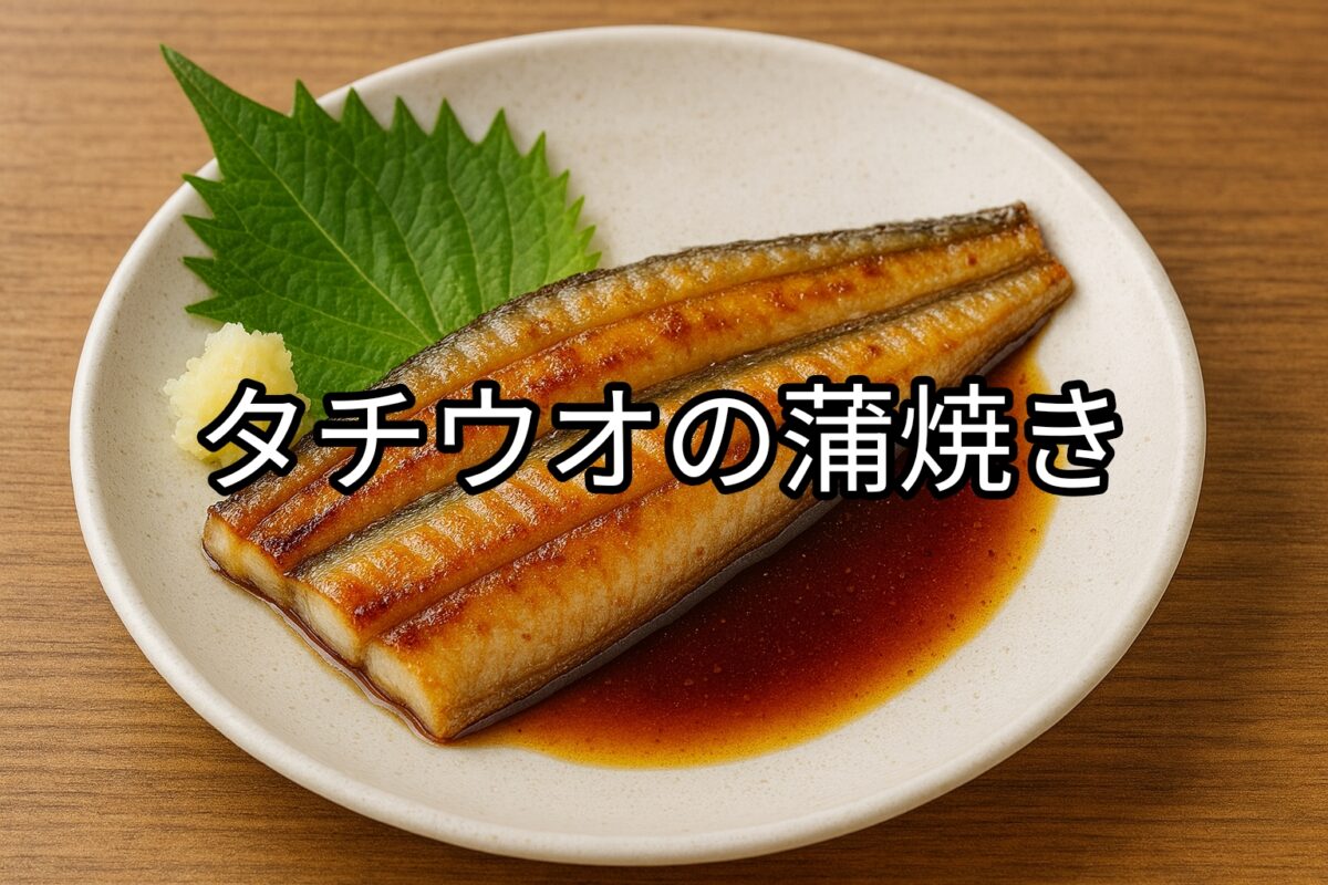 白いお皿の上のタチウオの蒲焼き画像