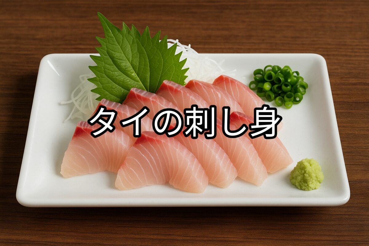 白いお皿の上のタイの刺し身の画像