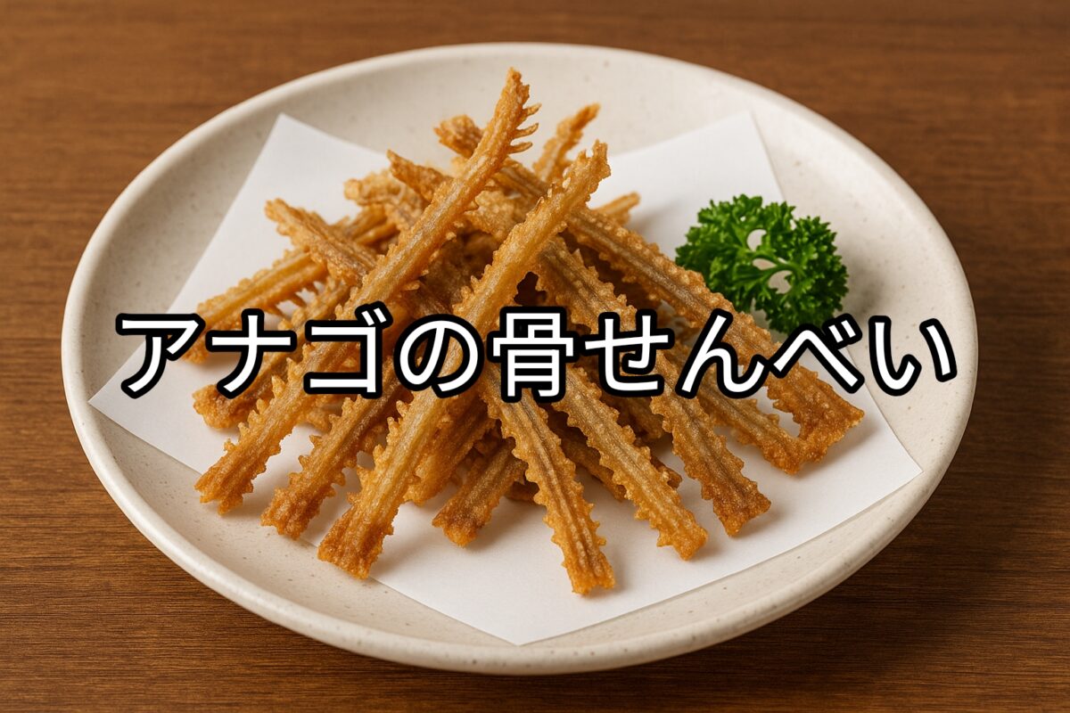 白いお皿に盛り付けアナゴの骨せんべいの画像