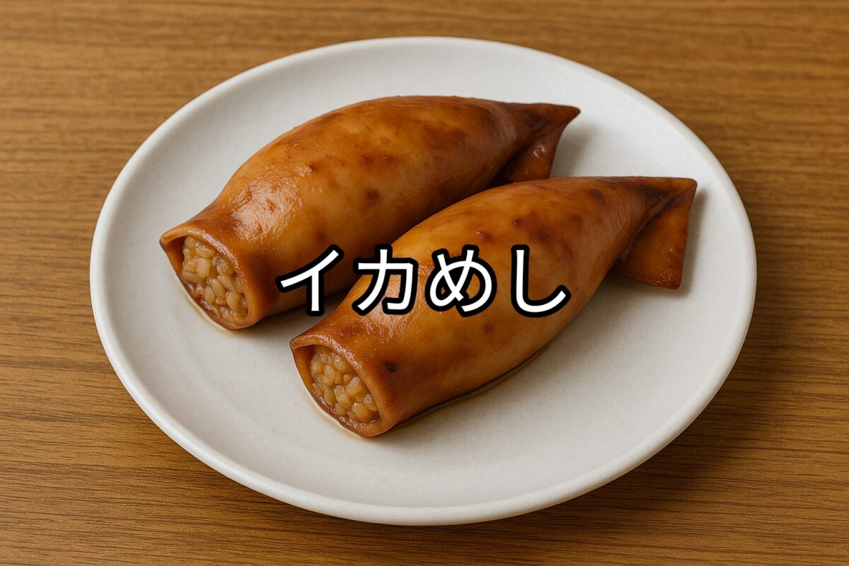 白いお皿の上に盛り付けられたイカめしの画像