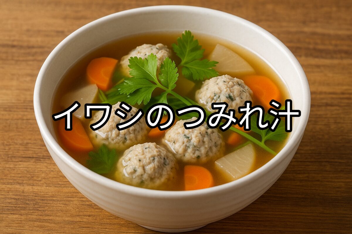 白いお椀に入ったイワシのつみれ汁の画像