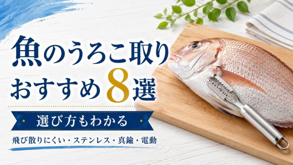 魚のうろこ取りおすすめ8選を、真鯛とステンレス製うろこ取りの写真で紹介するアイキャッチ画像