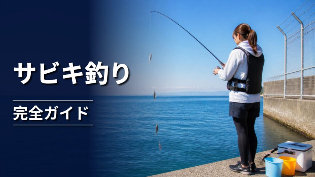 青空の堤防で竿を持ちサビキ釣りをする釣り人