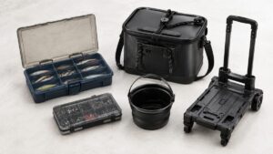 タックルボックス、収納ケース、バッカン、バケツ、キャリーカートなどの釣り道具収納用品