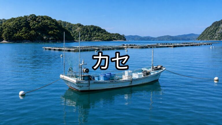 カセ釣りのために係留してるボートの画像
